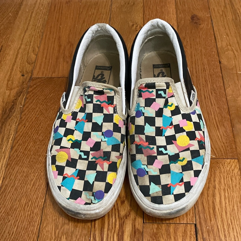 Well loved vintage inspired slip on vans. Women’s 8.